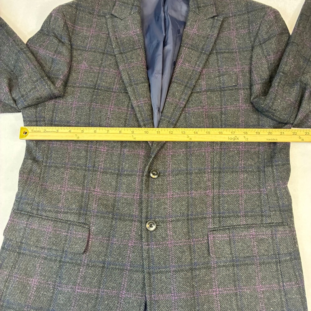 Jos. A. Bank Blazer Jacket Men 44R Grey Purple‎ Windowpane 1905 Sport Coat Moon - Picture 8 of 12